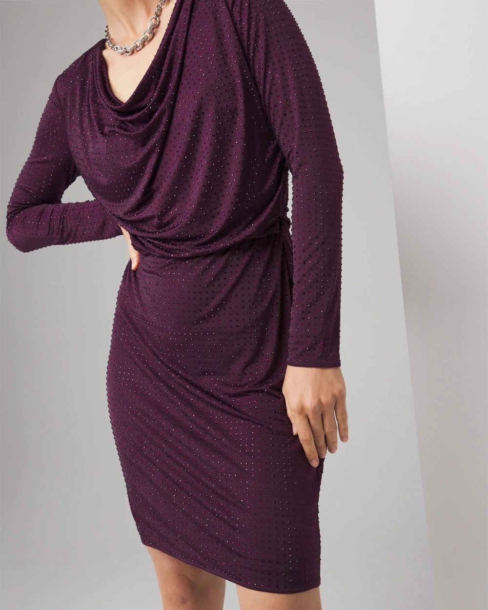 Women s Petite Embellished Cowl Neck Dress in Purple Size Small White House Black Market Party Dresses